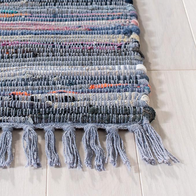 SAFAVIEH Rag Rug Collection Area Rug - 5' x 8', Purple & Multi, Handmade Boho Stripe Cotton, Ideal for High Traffic Areas in Living Room, Bedroom (RAR121D)