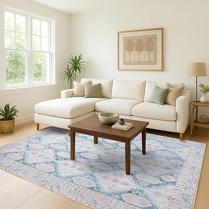 Washable Area Rug. Modern Farmhouse. Vintage. Turkish. Bohemian. Distressed. Oriental. Traditional. Rugs for Living Room. Dining. Bedroom. Office. Entryway. Foyer. (852CB, 2'5" x 6'5")