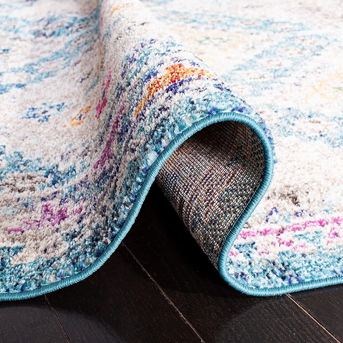 SAFAVIEH Madison Collection Area Rug - 3' Square, Dark Blue & Yellow, Boho Diamond Distressed Design, Non-Shedding & Easy Care, Ideal for High Traffic Areas in Living Room, Bedroom (MAD418N)