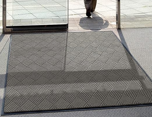WaterHog Diamond | Commercial-Grade Entrance Mat with Rubber Border – Indoor/Outdoor, Quick Drying, Stain Resistant Door Mat (Medium Grey, 3' x 8')