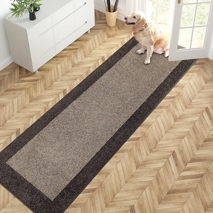 PURRUGS Dirt Trapping Door Mat 24" x 84", Non-Slip/Skid Machine Washable Entryway Rug, Shoes Scraper, Throw Rug, Super Absorbent Area Rug for Muddy Wet Shoes and Paws, Grayish Brown & Coffee