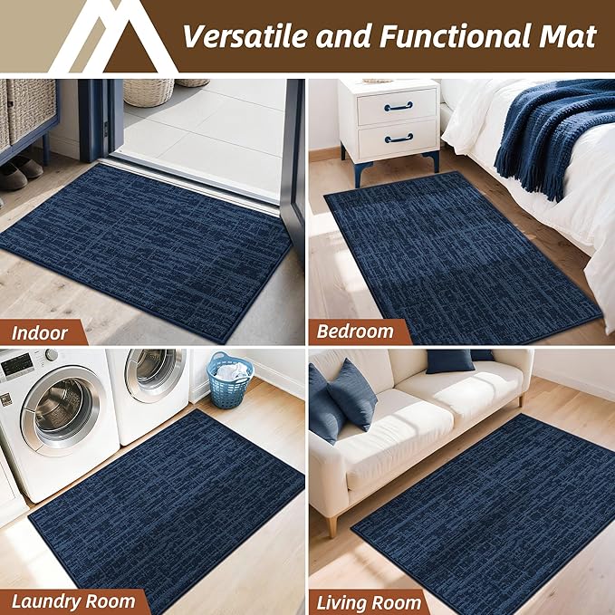 COSY HOMEER-Door-Mat Dirt Trapper Entryway Rugs 20"x32" Non Slip Washable Entrance Mats Absorbent Welcome Mat Low Profile Dog Door Mats for Front Back Doomats and Wet Shoes,Navy Blue