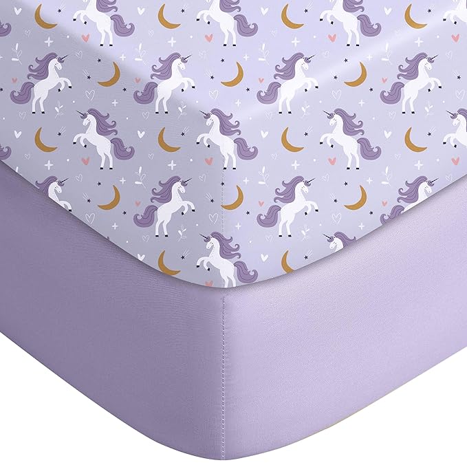 Yoofoss Baby Crib Sheets for Boys Girls, Fitted Crib Sheet 2 Pack for Standard Crib and Toddler Mattress, Super Soft Microfiber Baby Sheet 28x52x8in(Purple+Unicorn)
