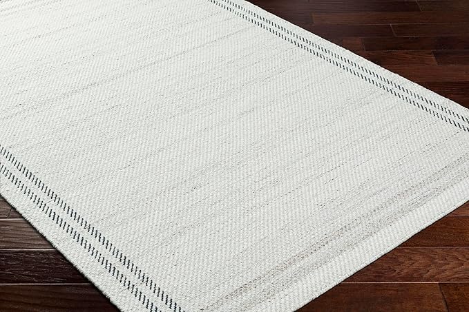 Mark&Day Wool Rugs, 2x8 Janmichael Solid and Border Gray/Ivory Runner Area Rug, Grey Ivory Black Carpet for Hallway, Kitchen, Bedroom or Living Room (2'6" x 8' Runner)