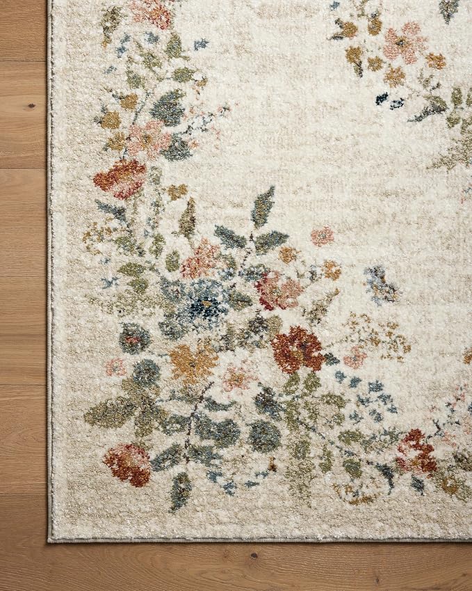 Loloi Rifle Paper Co. Laurel Collection LAU-01 Cream 5'-3" x 7'-8" Area Rug
