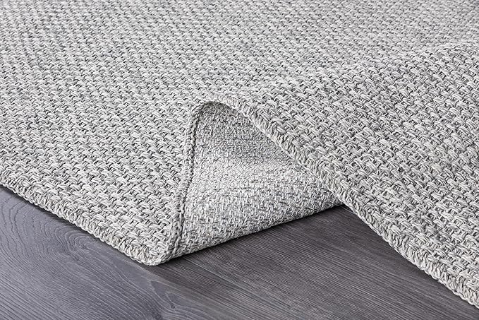 CAMILSON Easy Jute Rug 5x7, Indoor Outdoor Gray Color Farmhouse Area Rugs for Living Room Patio and Kitchen Rug, Solid Boho Woven Design, Easy-Cleaning, Washable Outside Carpet Alfombras (5 x 7)