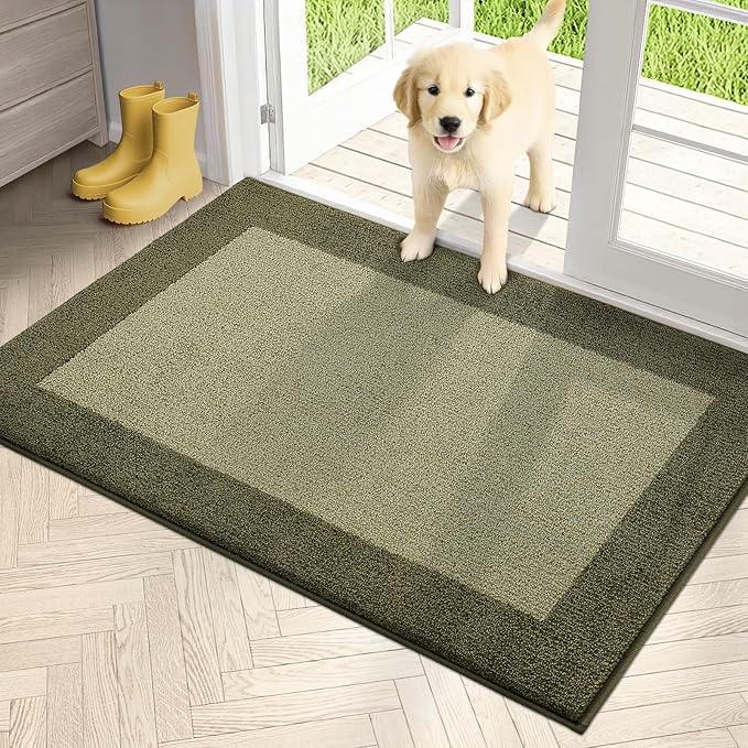PURRUGS Dirt Trapping Door Mat 32" x 48", Non-Slip/Skid Machine Washable Entryway Rug, Shoes Scraper, Throw Rug, Super Absorbent Area Rug for Muddy Wet Shoes and Paws, Budding Green & Sage Green
