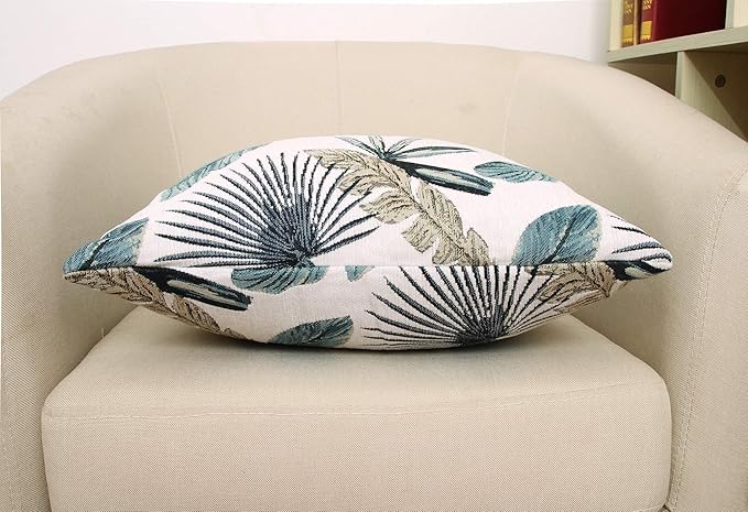 Yeiotsy Party Decoration, Tropical Leaf Throw Pillow Cover for Sofa Decorative Pillow Case Jacquard Chenille (Teal, 18 x 18 Inches)