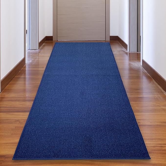 Custom Made Runner Rug Low Pile with Rubber Backing for Kitchen Foyer Hallway Entry Choose Your Length Size 26 Inch Wide Solid and Plain Dark Blue Color (40 feet x 26 inch)