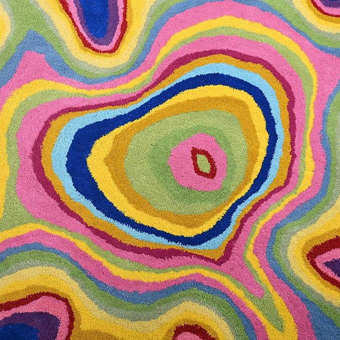 Irregular Shaped Handmade Wool Rug | Modern Colourful Stripe Premium Area Rug Perfect for Home Decor (IR-C, 6x6 ft)