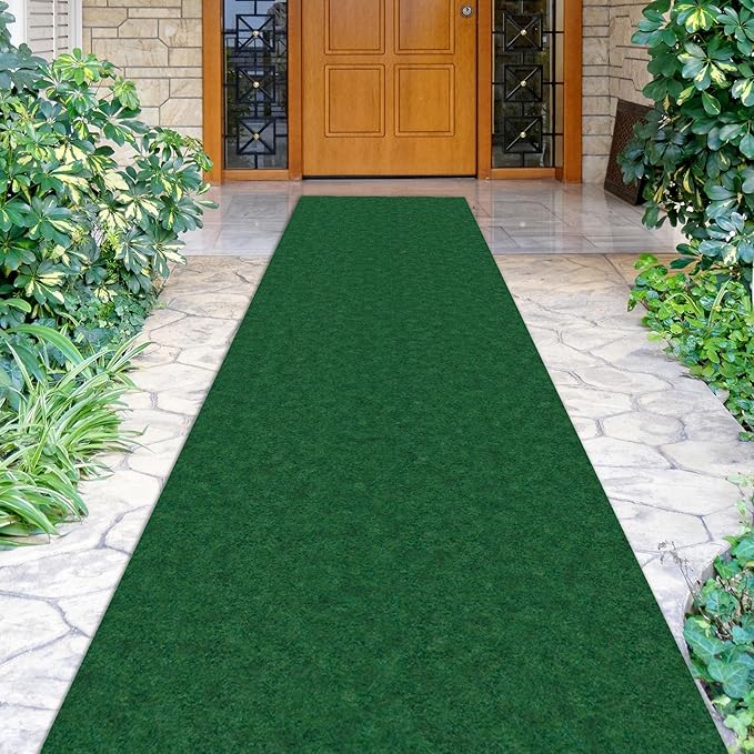 Ottomanson 2' x 30' Hallway Runner with Scraper Pile Extra Durable Non-Slip Rug Mat for Indoor & Outdoor Use - Ideal for Kitchen, Entryway, Patio & Garage - High-Traffic Carpet, Green