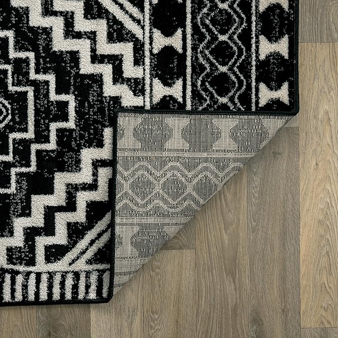 Rugshop Southwestern Black and White Tribal Area Rug – Geometric Diamond Pattern Carpet for Living Room, Bedroom, or Entryway – Boho Rustic Soft Floor Decor 2' 3" x 12' Runner Black