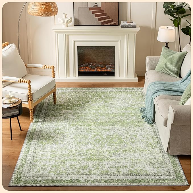 Istana 6x9 Area Rug - Light Green Rugs for Living Room 6x9 - Foldable Boho Rugs for Bedroom - Stain Resistant Washable Rug - Eco-Friendly Area Rugs - Easy to Clean Living Room Rug