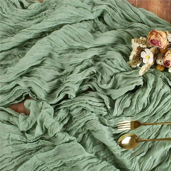 Sage Green Cheesecloth Table Runner 13.3FT Rustic Sheer Gauze Table Runners 157 Inch Boho Cheese Cloth Table Decorations for Summer Wedding Party Bridal Baby Shower Home Decor