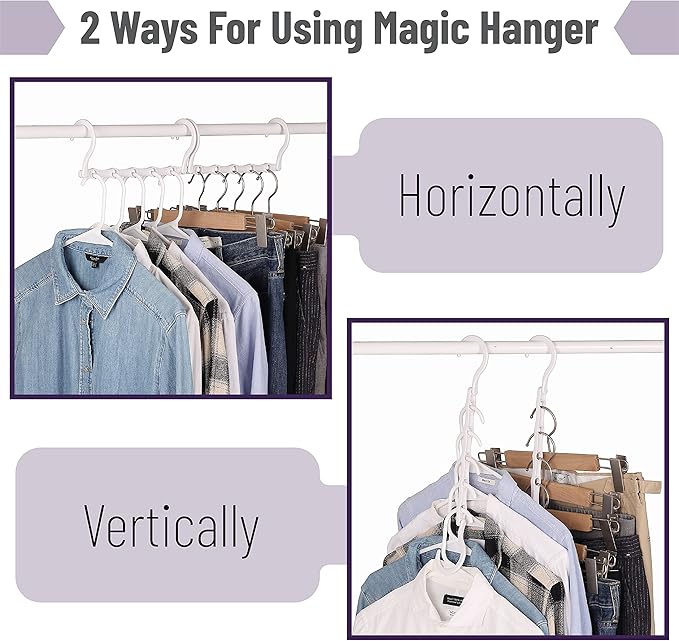 Mr. Pen- Space Saving Hangers for Clothes, 12 pcs, White, Plastic Multi Clothes Hangers Space Saving, 5 Slots, 360° Rotating Hooks