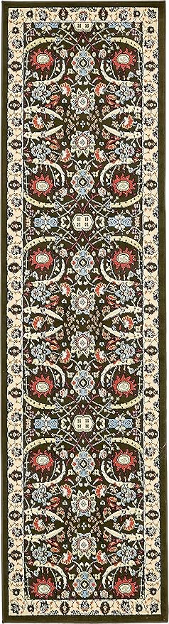 Unique Loom Espahan Collection Area Rug - Cape Cod (2' 7" x 10' Runner, Green/ Black)