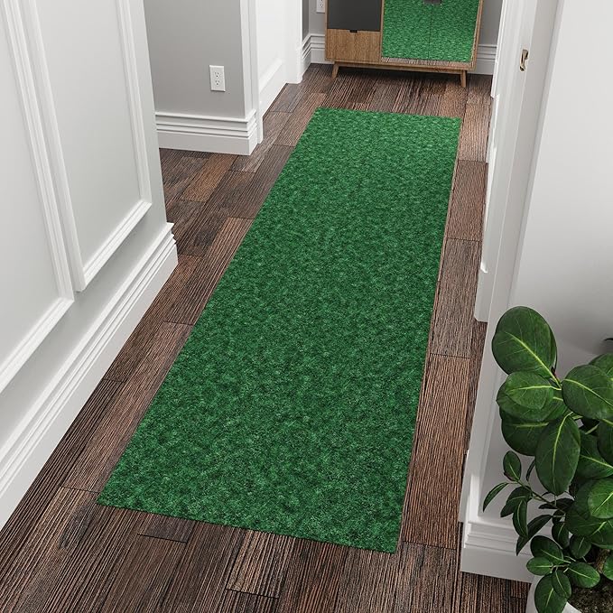 Ottomanson 2' x 7' Hallway Runner with Scraper Pile Extra Durable Non-Slip Rug Mat for Indoor & Outdoor Use - Ideal for Kitchen, Entryway, Patio & Garage - High-Traffic Carpet, Green