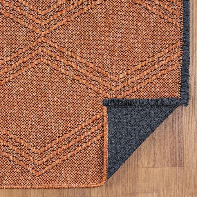 LUXE WEAVERS Modern Farmhouse Orange 8x10 Washable Area Rug, Anti-Slip Diamond Pattern Carpet