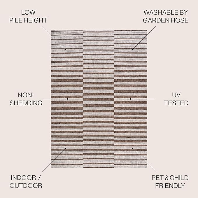JONATHAN Y Offset Stripe Indoor Outdoor Area Rug 8X10 Beige/Brown, Sukie Modern for Backyard, Patio, Porch, Easy-Cleaning, High Traffic, Pet-Friendly, Non-Shedding (SMB133A-8)