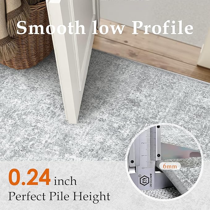 2x8 Runner Rug Washable Vintage Indoor Hallway Carpet Non Slip Grey Bedroom Low Pile Kitchen Distressed Long Retro Accent Throw Rug for Bathroom Dining Laundry Living Room