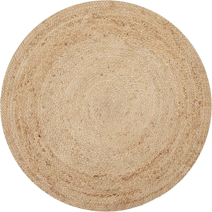 REDEARTH · Round Area Rug - 3 Feet Braided Natural Jute with Non-Skid Backing - Handwoven Boho Rug for Bedroom, Kitchen, Living Room - Farmhouse Aesthetic Home Decor - Durable Handmade Rug