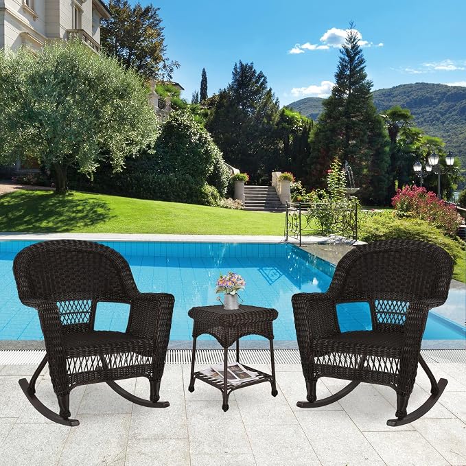 Jeco 3 Piece Rocker Wicker Chair Set