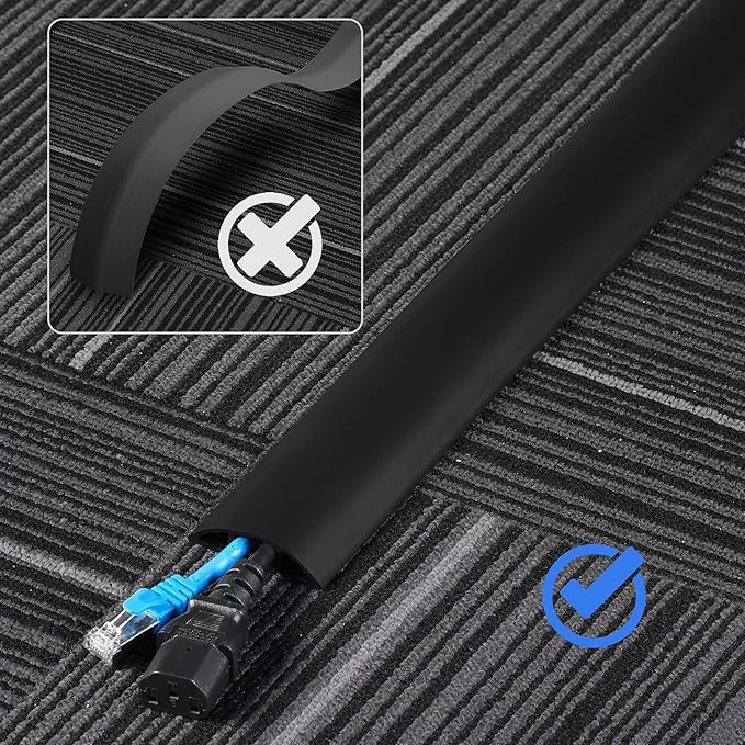 Floor Cord Cover 6ft, Cord Hider Floor Hide Extension Cords, Floor Cable Management Prevent Cable Trips, Floor Cable Cover Wire Covers for Cords, Cable Protector Cord Cavity W0.6in x H0.32in Gray