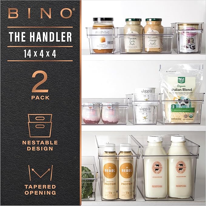 BINO | Plastic Storage Bins, Small | THE HANDLER COLLECTION | Multipurpose Organizer Bins | Kitchen Pantry Organizers and Storage | Clear Containers for Organizing Home | Freezer Organizer