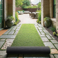 Ottomanson 2'7" x 24' Artificial Faux Grass Rug - Realistic Turf with UV Protection - Perforated for Easy Drainage - Durable, Hose-Off Synthetic Lawn Carpet for Indoor & Outdoor Use, Green
