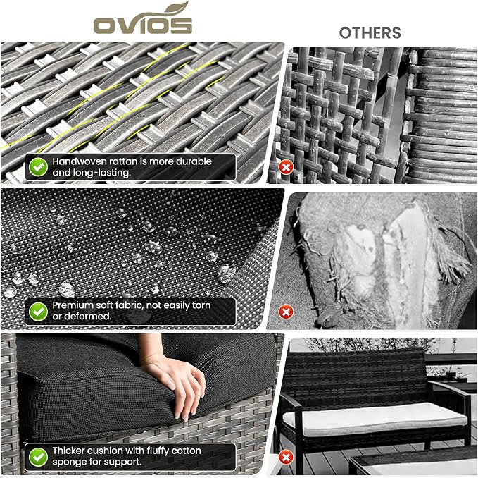 ovios 9 Pieces Patio Furniture Set, Outdoor Wicker Sofa Couch