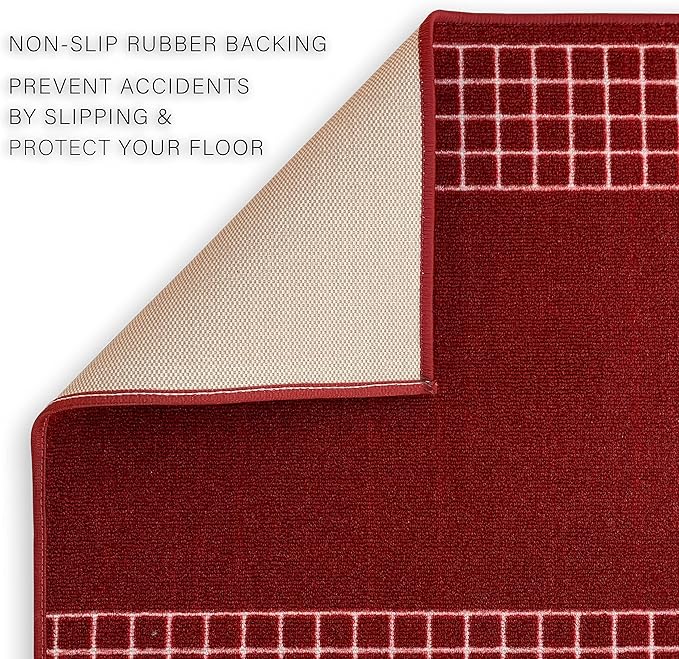 Custom Made Runner Rug for Kitchen Foyer Hallway Entry Choose Your Length 31 Inch Wide Geometric Checkered Design Red Color (40 feet x 31 Inch)
