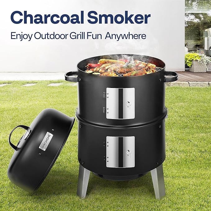 VIVOHOME 3-in-1 Vertical Charcoal Smoker