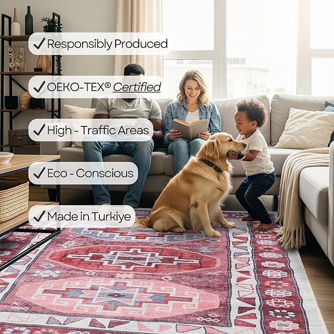 Fame Rugs Turkish Rug. Washable Vintage Oriental Antique Inspired Traditional Doormat Small Modern Area Rugs Luxury Entryway Entry Bedroom Bathroom Kitchen (378RR, 4'9 x 6'9)