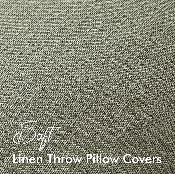 EMEMA Throw Pillow Covers Decorative Linen Pillow Covers 24x24 Inch Light Olive Green Boho Farmhouse Neutral Couch Throw Pillows for Bed Pack of 2 Accent Pillowcase Modern Sofa Cushion Livingroom Home