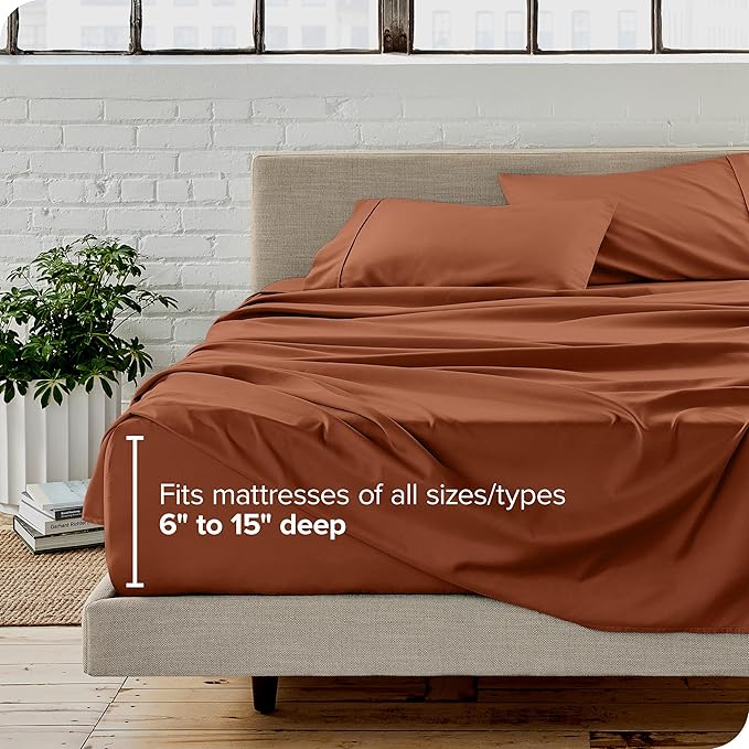 Bare Home Twin Sheet Set - 1800 Ultra-Soft Microfiber Twin Bed Sheets - Double Brushed - Deep Pockets - Easy Fit - Extra Soft - 3 Piece Set - Bedding Sheets & Pillowcases (Twin, Terracotta)