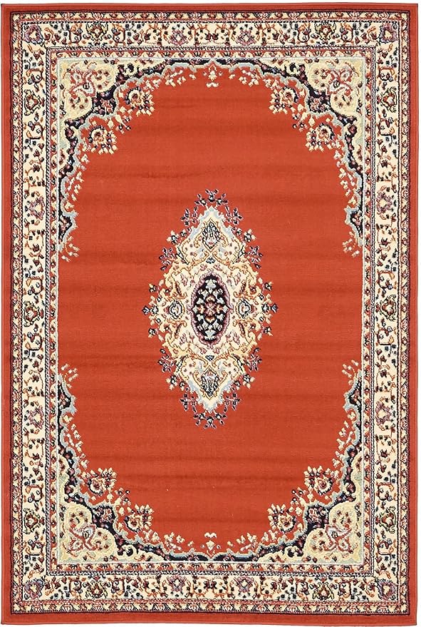 Unique Loom Reza Collection Traditional Persian Style Area Rug, 4 x 6 ft, Terracotta/Ivory