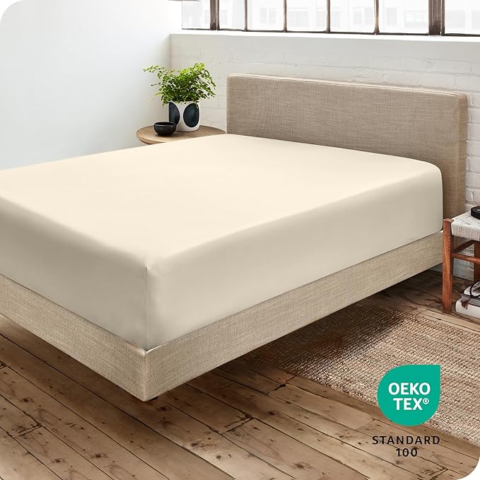 Bare Home Fitted Bottom Sheet King Size - Premium 1800 Microfiber - Ultra-Soft Hotel Luxury - Deep Pocket - Durable and Long Lasting (King, Sand)