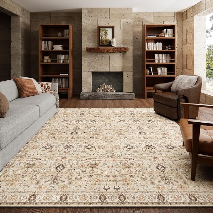 8x10 Washable Area Rugs Ultral Soft Non-Slip Stain Resistant Vintage Boho Large Carpet for High-Traffic Living Room & Dining Room
