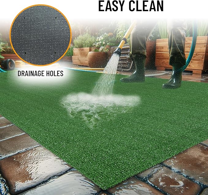 Ottomanson Artificial Grass Turf 6'6" x 32' Indoor Outdoor Faux Grass Rug with Drainage Holes, Customizable with Extra Long Size Options, Perfect for Patio Lawn Balcony Weddings Photoshoot Backdrop