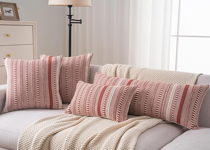 Boho Lumbar Pillow Covers 14x36 Long, Farmhouse Decorative Couch Pillow Cases, Rust Accent Pillows of Bed, Sofa Bedroom Living Room Home Decor Cushion Cover, Pack of 1