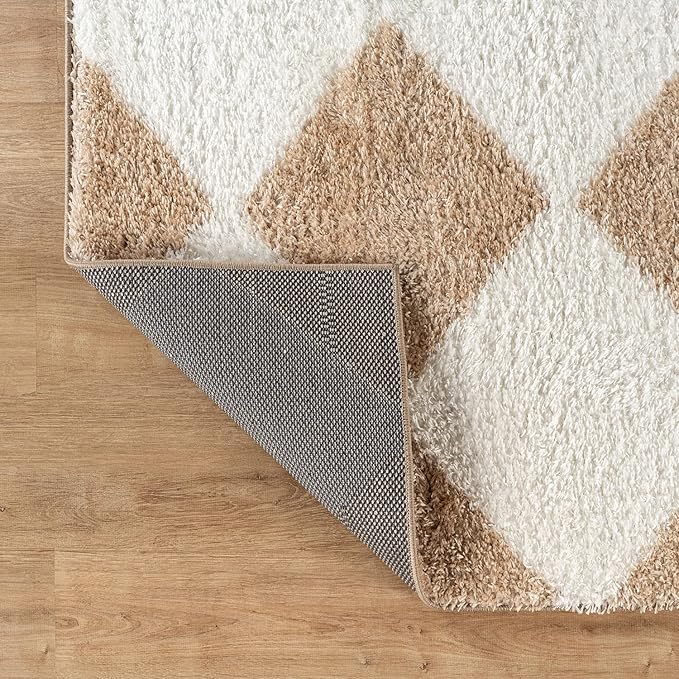 Rugshop Diamond Wave Shag Area Rug Beige 4' x 6' Ideal for Small Living Rooms, Offices, or Beside The Bed