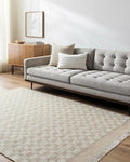 Mark&Day Wool Rugs, 4x6 Clinten Solid and Border Tan Checkered Rug, Tan Ivory Carpet for Living Room, Bedroom or Kitchen (3'6" x 5'6")