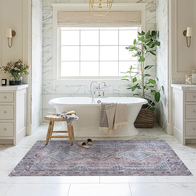 Washable Area Rug. Modern Farmhouse. Vintage. Turkish. Bohemian. Distressed. Oriental. Traditional. Rugs for Living Room. Dining. Bedroom. Office. Entryway. Foyer. (863BM, 9' x 12')