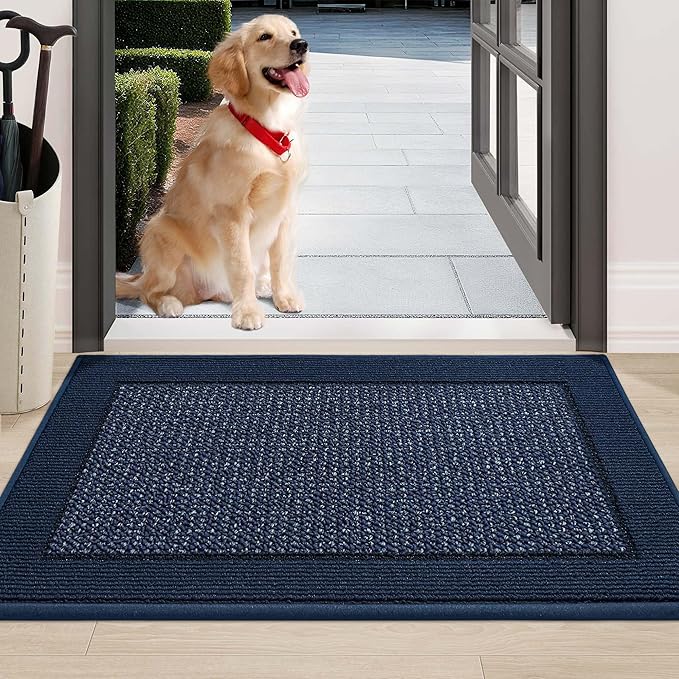 BEQHAUSE Indoor Door Mat 24" x 36", Dirt Trapper Door Mats Non-Slip Entryway Rugs Washable, Resist Dirt Absorbent Welcome Mat, Low Profile Floor Mats for Front Back Door and Entryway, Blue