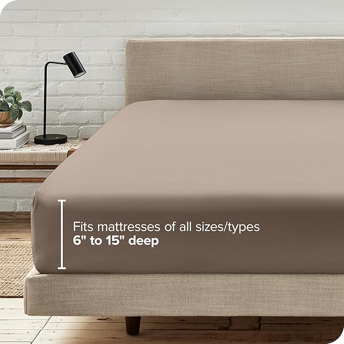 Bare Home Fitted Bottom Sheet Twin Size - Premium 1800 Microfiber - Ultra-Soft Hotel Luxury - Deep Pocket - Durable and Long Lasting (Twin, Taupe)