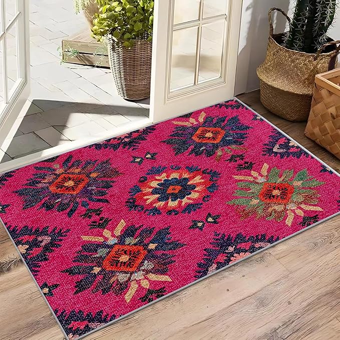 Southwestern Large Area Rug - 7x10 Rug - Ethnic Vintage Floral Medallion Rugs for Living Room Non Slip Low Pile Machine Washable Area Rugs, Southwestern Carpets Home Decor & Gifts