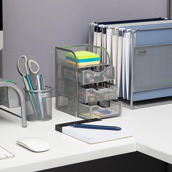 Mind Reader Desktop Accessory Storage, Paper Binder Clip Basket, Workspace, Office, Metal Mesh, 4.75"L x 5"W x 8"H, Silver