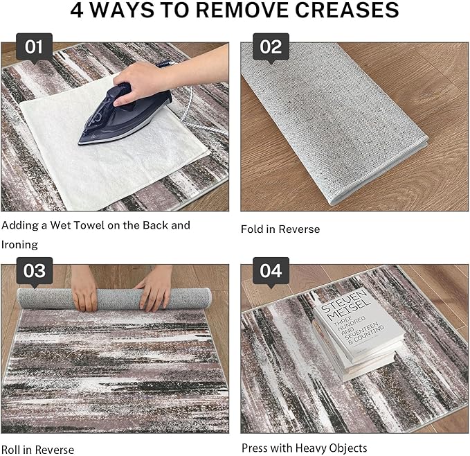 Modern Abstract Runner Rug 2x5, Dark Light Brown White Washable Kitchen Runner Entryway Rug Mat Non-Slip Soft Hallway Rug Runner Thin Print Faux Wool Carpet for Bedroom Laundry Room Indoor