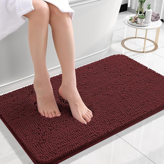 OLANLY Bathroom Rugs 24x16, Extra Soft Absorbent Chenille Bath Rugs, Rubber Backing Quick Dry, Machine Washable Bath Mats for Bathroom Floor, Tub and Shower, Home Decor Accessories, Andorra Red-Brown