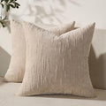 Set of 2 Soft Textured Throw Pillow Covers 18x18,Invisible Zipper Neutral Cushion Cases, Easy - Care Decorative Farmhouse Home Decor for Living Room Couch (Khaki, 18" x 18" (Pack of 2))